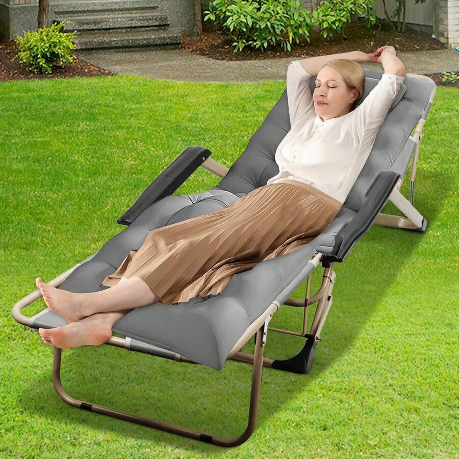 Tumbona de playa multifuncional, ya sea que esté en la oficina, al aire libre o viajando, esta tumbona plegable es ideal para tomar una siesta rápida o relajarse cómodamente. Este tumbonazo está diseñado con un respaldo de 2 plazas y un pedal de 3 plazas, lo que le garantiza encontrar un ángulo cómodo y perfecto para adaptarse a cualquier situación. Nuestras tumbonas están diseñadas para ser plegables y ahorrar espacio, lo que facilita el transporte. Puede instalarlo o doblarlo en segundos sin necesidad de herramientas. - Gris - Ver 1