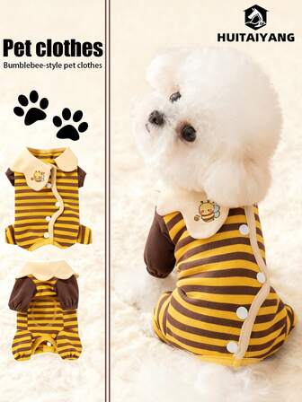  1件 HUITAIYANG 宠物卫衣，宠物家居服，蜜蜂宠物服装，狗狗卫衣，猫咪卫衣，秋冬宠物服装，条纹蜜蜂宠物服，适合小型至中型犬猫