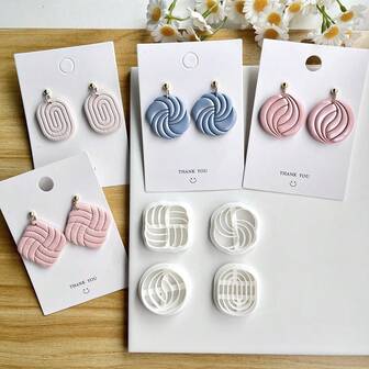 1pc/4pcs Geometric Woven Texture Soft Pottery Earring Cutting Mold For Making Handmade DIY Jewelry Earrings
