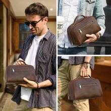 Contacts Full Grain Leather Travel Toiletry Bag For Men Wash Bag Bathroom Shaving Dopp Kit Toiletries Organizer Vintage Cosmetic Bag Coffee Vintage - Coffe3 - View 3