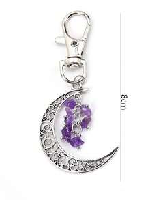 1pc Elegant Casual Zinc Alloy Natural Asymmetrical Crystal Keychain Moon Alloy Pendant Lapis Lazuli Amethyst Charm Gifts For Mother, Father, Graduation, And Teacher - Amethyst - View 3