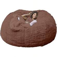 Puff Gigante de 6 pies para Muebles de Sala de Estar para Adultos, Redondo, Suave, Esponjoso, de Piel sinttica, BeanBag, Funda para sof Cama Perezoso sin Relleno - Marrón oscuro - Ver 2