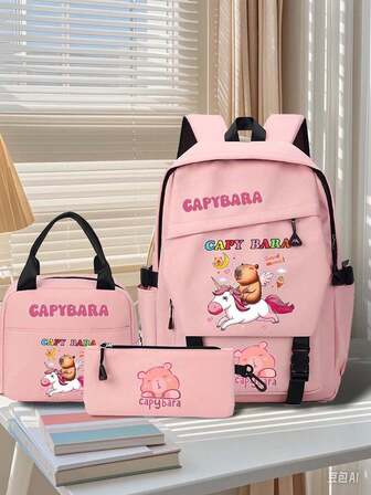 Capybara Backpack Set, Large Capacity Schoolbag Travel Bag Canvas Shoulder Bag, Backpack For College Students, Backpack For Teenager High Quality, Aesthetic Backpack, Adjustable Shoulder Straps, Zip Closure | Ideal For School, Travel,Back To School Supplies