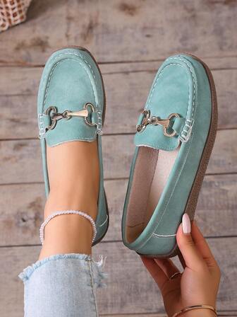 Dam Enfärgade Casual Loafers, Rund tå Slip-On Andningsbara Bekväm Lätt Halkfri Mode Mångsidig