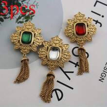 Set Of Vintage - Style Brooches - Gem - Inlaid With Golden Tassels - 3pcs - 查看 8