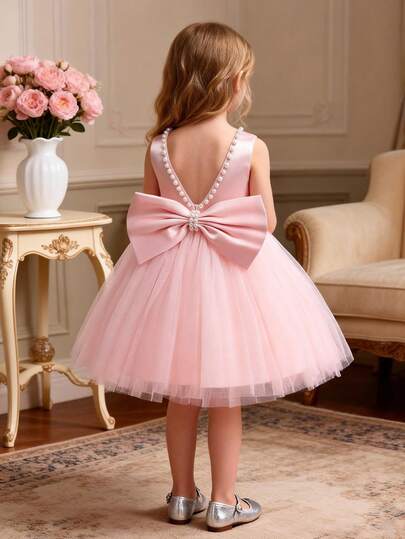 Young Girl Elegant Bowknot Dress, Princess Dress Suitable For Birthday Party, Banquet, Ball, Party, Exquisite Daily Wear, Holiday Celebration, Flower Girl Wedding Dress, Stage Show Performance
