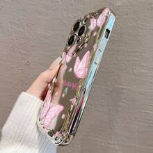 17 Pro Max/16 Pro/15 Plus/14/13/12/11対応 ピンクバタフライデザイン 電鍍（めっき）防摔（ショックプルーフ）スマホケース 可愛い（かわいい）花とバタフライ柄 保護性抜群（ばつぐん） スタイリッシュで実用的（じつよ - シルバー - チェックする 6