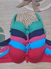 Underwire Bra With Underwire, Plus Size Swimwear, Plus Size Bikini Top With Knot Detail. - 紫色 - 查看 3