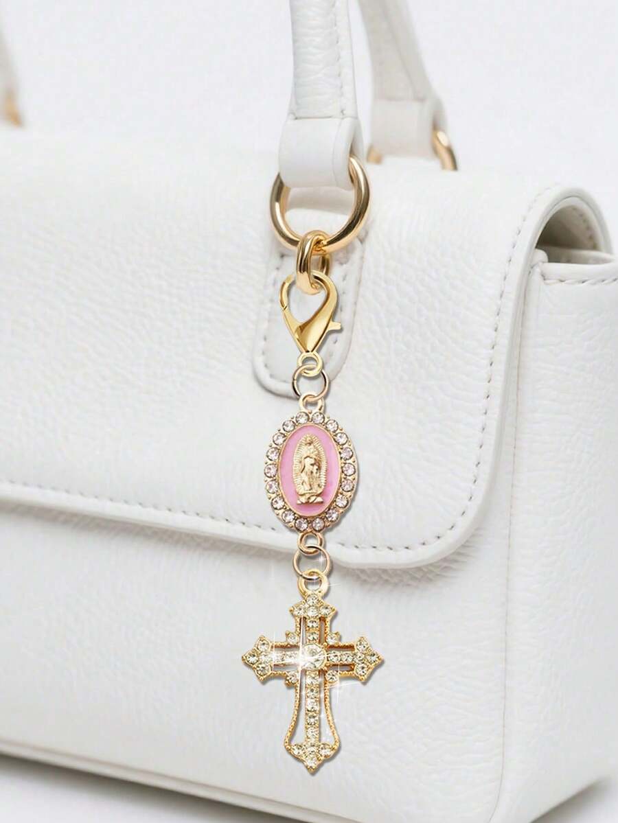 基督教十字架吊坠钥匙扣，镶钻十字架吊坠挂饰 - 十字架钥匙扣包包挂饰，十字架吊坠钱包背包装饰耳机盒配件行李箱和汽车钥匙扣钱包挂饰钥匙圈