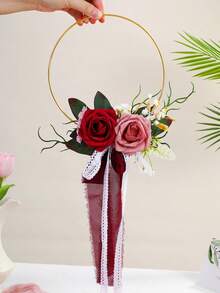 金色圆形花环，适合伴娘、新娘送礼会、仪式、周年纪念装饰，可用作餐桌摆饰或墙面挂饰，也适合夏季、海滩、婚礼等场合。 - 彩色 - 查看 6