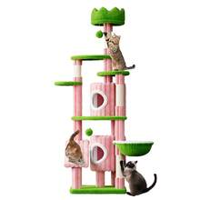 DOGAT Tall Cat Tree Tower 162cm 64 Inch Large Multi Level Indoor Cat Tree With Scratching Posts Condos Hammock Crown Bed Activity Centre For Kittens Multiple Cats And Apartments - Pink/Green - Pink - View 2