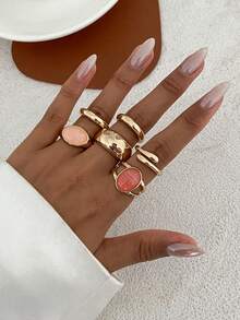 Set de 6 anillos de moda con gemas geométricas huecas de estilo bohemio, joyería versátil y encantadora como regalo para mujeres para fiestas casuales, diarias, de boda y días festivos - anillo - Ver 3