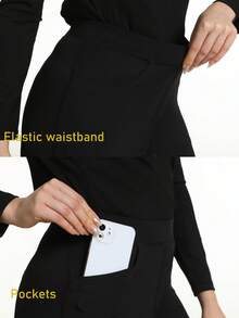 女士全座硅胶防滑马术裤，高腰紧身打底裤 - 黑色 - 查看 6