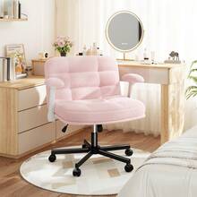Teddy Plush Criss Cross Desk Chair With Flip-Up Arms And Wheels  Adjustable Height Wide Office Chair For Vanity Home Office Bedroom, Baby Pink - Màu Hồng baby - Xem 8