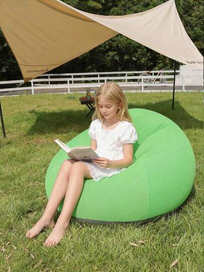1pc Kids' Solid Color Inflatable Sofa, Thick PVC Beanbag Slouchy Chair, Portable Camping Chair, Multifunctional Inflatable Lounger Suitable For Outdoor Camping And Gatherings