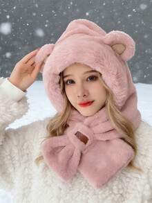 冬季保暖帽套装，蓬松保暖护耳帽，女士冬季保暖套装，柔软加厚保暖内衬护耳，条纹针织帽，可折叠设计，可手洗，适合滑雪、骑行、露营，冬季必备，保暖头部，圣诞节礼物 - 彩色 - 查看 4