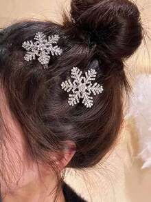 5 Peças/Conjunto Grampos de Cabelo com Strass em Formato de Floco de Neve, Acessórios de Cabelo com Clima de Natal - Adequado para Meninas e Mulheres, Pode Ser Usado no Dia a Dia, Festa, Combina com Estilos Vintage, Doce e Acadêmico, Ótimo Presente - Multicolorido - Visão 7