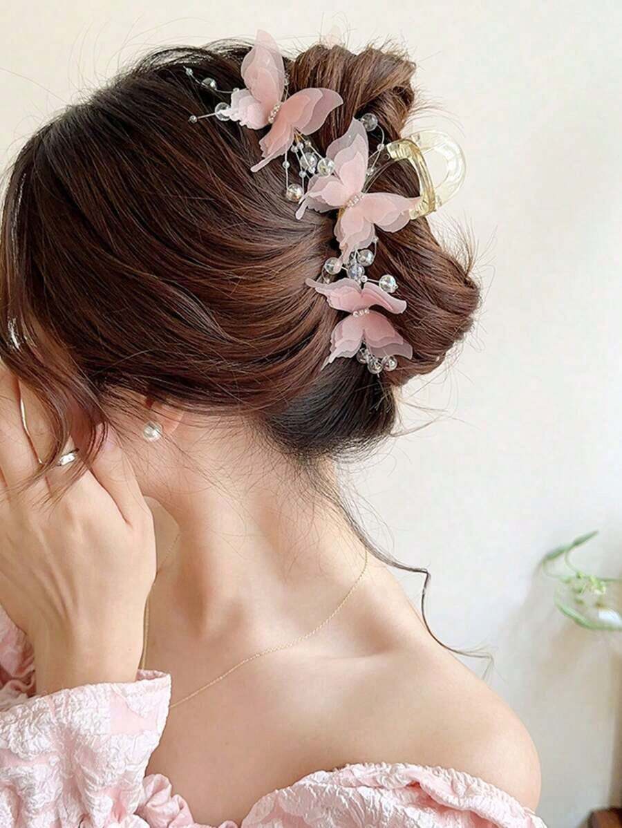 1pc Women White Bowknot Faux Pearl Big Size Sweet Hair Claw Clip For Updo Hairstyles Hair Clips Hair Jaw Clip Hair Clamps Hair Clutch Hair Catcher Clip Fall Winter Hair Accessories For Women For Vacation Outfits Woman - Màu xanh lam - Xem 1