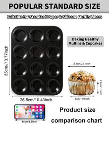 1pc Standard/Mini Muffin/Cupcake Baking Pan, 4/6/12/24/35/48 Cups Non-Stick Cake Mold, Baking Tool For Home Gatherings DIY Cakes, Bakeware, Kitchen Accessories - Black - View 11