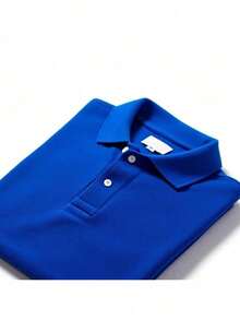 Men's Plain Casual Polo Shirt, 100% Cotton, With Buttons - 皇家藍鱷魚 - 查看 3