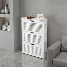 Shoe Storage Cabinet With 3 Flip Drawers, Shoe Cabinet For Entryway Slim, Free Standing Shoe Rack Cabinet, Narrow Shoe Organizer For Entryway, Hallway, White - 白色 - 查看 4