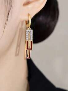 一对经典欧美风时尚黑白棋盘格心形耳环，简约百搭的极简设计 - 彩色 - 查看 3