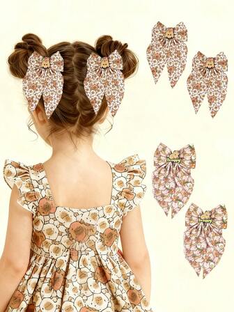 2pcs Digital Print Cartoon Chipmunk & Bow Hair Clips, Suitable For Party, Back To School And Teen Gifts