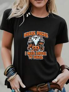 Camiseta blanca para mujeres - Ajuste holgado, casual para el día a día y fiestas - Camiseta de verano transpirable con cuello redondo - Esencial minimalista para el día a día para amantes del café - Camiseta ligera para el día a día, camisetas para damas, camiseta de ajuste relajado, camiseta gráfica divertida, tela cómoda, ropa de ocio, estampado de dibujos animados, material suave, camiseta de manga corta, amantes de la moda - Negro - Ver 12