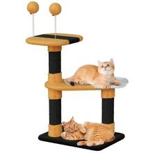DOGAT Cat Tree 75cm Small Indoor Cat Scratching Post Tower With Flower Platforms 2 Spring Toy Balls Bee Design Kitten Activity Centre For Apartments Corners And Small Spaces - Yellow And Black - Yellow/Black - View 10