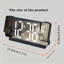 Double Projection Multi-Function Digital Alarm Clock With Large LED Mirror Screen, Temperature, Bedroom Date-Project Time And Alarm Clock - 黑殼白燈 - 查看 3