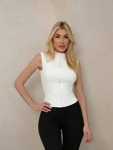 Slim Fit Fitness Sleeveless High Neck Quick-Drying Sports Jacket/Vest For Workouts And Running - trắng - Xem 2