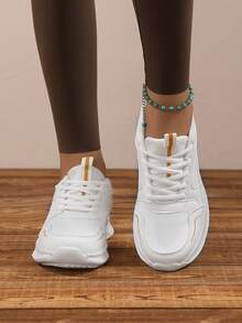 2025 New Women's Spring/Autumn White Lightweight Non-Slip Comfortable Leather Casual Sneakers, Women's Autumn/Winter Durable Shock-Absorbing Elastic Lightweight Indoor/Outdoor Exercise Fitness Running Shoes - White - View 9