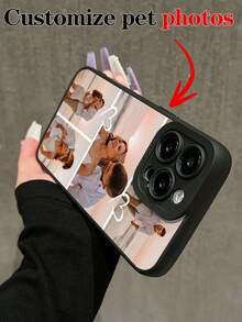 Customized Love Heart Multi-Photo Collage Phone Case, Suitable For Wedding Photos, Engagement Photos, Commemorative Photos, Couple Photos, Black Full-Coverage Shockproof Customized Phone Case For Samsung, Redmi, 13 14 15 14C A14 A15 16A A34 A35 A36 A53 A54 A55 A56 S25 S24 S23 S22 S21 S20 Ultra 16 Pro Max - Black - View 3