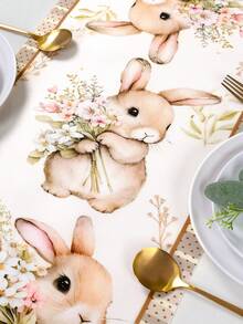 1pc Easter Bunny & Eggs Decorative Table Runner, 180*35cm, Featuring Rabbit, Eggs And Floral Patterns, Cute Rectangular Easter Table Cloth, Easter Egg Hunt Party Supplies, Easter Decoration, Easter Bunny Decor, Easter Gift, Farmhouse Spring Decor, Elegant Kitchen Decor, Tabletop Decoration - Multicolor - View 11
