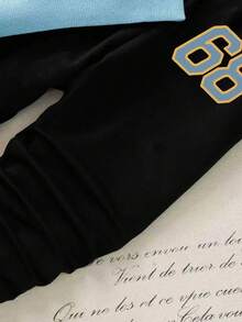 Boys' Letter Graphic Sweatshirt With Matching Sweatpants, Fashionable Autumn/Winter Outfit Set - Blue - View 5