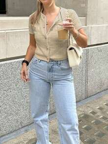 FOR BEAUTY 春夏新款纯色圆领金属纽扣针织开衫，简约别致的度假休闲风，轻盈透气的毕业季开衫，新年必备 - 雅米 - 查看 7