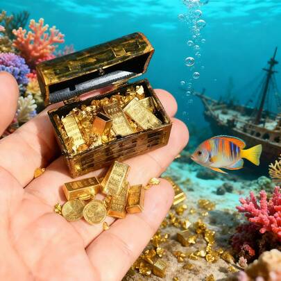 1 Mini Pirate Treasure Chest Set With Gold Coins And Bar - Metal Aquarium Decorations, Fish Tank Decorations For Halloween And Christmas, Sturdy Metal Structure, Realistic Design For Aquatic Plants And Fish, Aquarium Decorations, Holiday Decorations, Ornaments, Fine Craftsmanship, Aquarium Accessories, Home Decorator, Aquarium Decorations, Aquarium Sets, Aquarium Accessories, Fish Decorations, Miniature Models