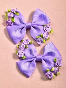 2个儿童紫色玫瑰叶子发夹，适合日常佩戴 - 紫色 - 查看 6