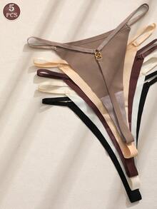 5PCS Women's Seamless G-String Set Sexy Panties For Women Low Waist G-String Solid Color Briefs - Multicolor - View 3