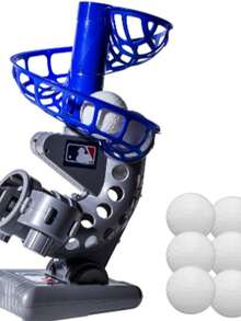 Franklin Sports MLB Máquina de Lanzamiento de Bolas de béisbol, electrónica, Altura Ajustable, lanzamientos de Bolas Cada 7 Segundos, Incluye 6 Pelotas de béisbol de plástico - azul real - Ver 2