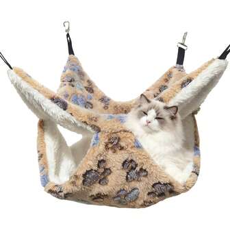 1个宠物小型动物笼吊床 - 柔软保暖双层吊床，适用于小猫、雪貂、松鼠、老鼠、仓鼠或其他小型宠物 - 13.39 英寸 x 13.39 英寸