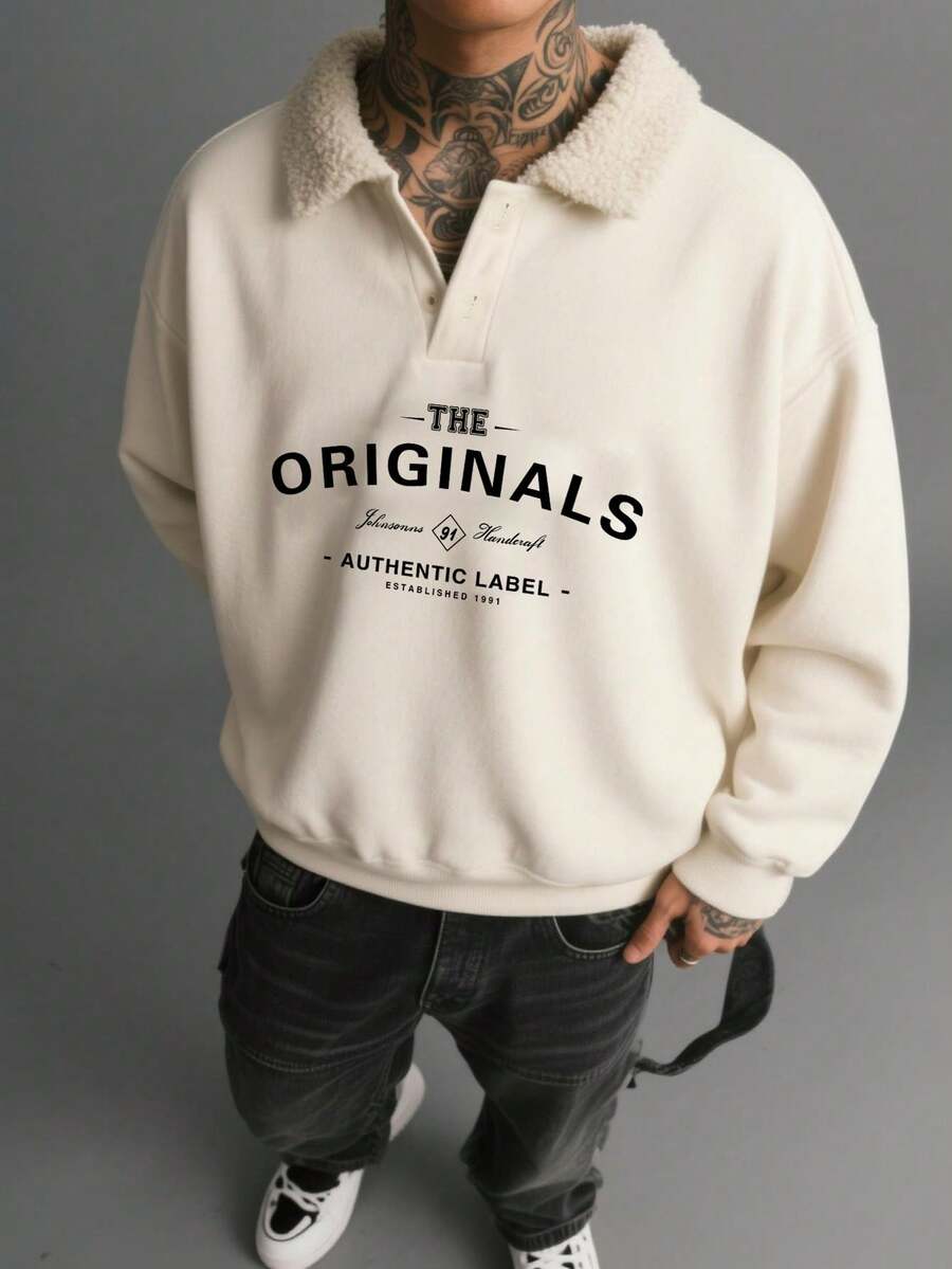 Super Hot! New Autumn/Winter Men's Street Patchwork Sherpa Collar Loose Sweatshirt | Fashionable Casual