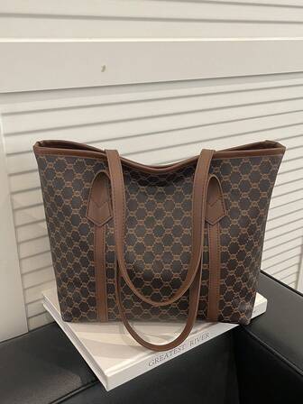 2025 New Casual Large Capacity Rhombus Pattern Solid Color Bow Handbag, Minimalist & Fashionable Tote Bag