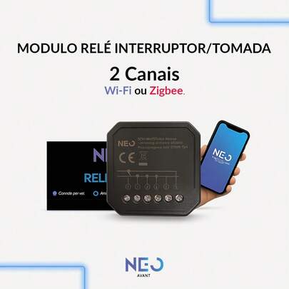  Mini Modulo de Interruptor, Cortina ou Persiana Rele Inteligente Wi-fi ou Zigbee de 1, 2 ,3 ou 4 Canais Bivolt Neo Avant