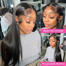 200% Density 13x4 High-Definition Lace Front Wig, Straight Lace Front Wig, 100% Brazilian Human Blended Hair Wig, Natural Style 13x4 Glue-Free Full Lace, Pre-Pulled Lace Wig, With Baby Hair, Swiss High-Definition Lace - Natural & Black - View 2