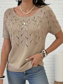 女士纯色休闲简约修身圆领短袖针织毛衣