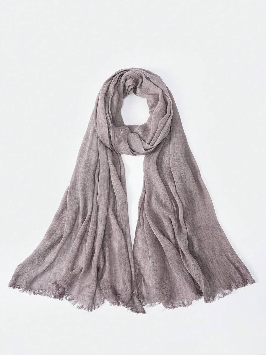 1pc Distressed Solid Color Lightweight Casual Long Scarf/Hijab, Suitable For Daily Use - Dusty Pink - View 1
