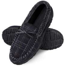 Men's Fluffy Soft Bottom Non-Slip Indoor/Outdoor Moccasin Slippers, Black - Black - View 1