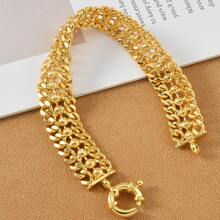 Vòng tay hạt đồng mạ vàng 18K, dài 7-8 inch, thiết kế khóa kiểu hàng hải, thanh lịch và phù hợp cho phụ nữ đeo hàng ngày, dự tiệc và các buổi liên hoan. - Vàng - Xem 4