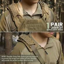 Tactical Shoulder Pads, Laser Cut MOLLE Vest Shoulder Strap Pads, Breathable Soft Nylon Shoulder Protection Pads With Pressure Relief Design, Removable Comfortable Shoulder Pads Suitable For FCPC JPC Vest, Backpack, Hunting, Shooting, Hiking, Outdoor Activities, Available In Black/Khaki/Olive Drab - Multicolor - View 7
